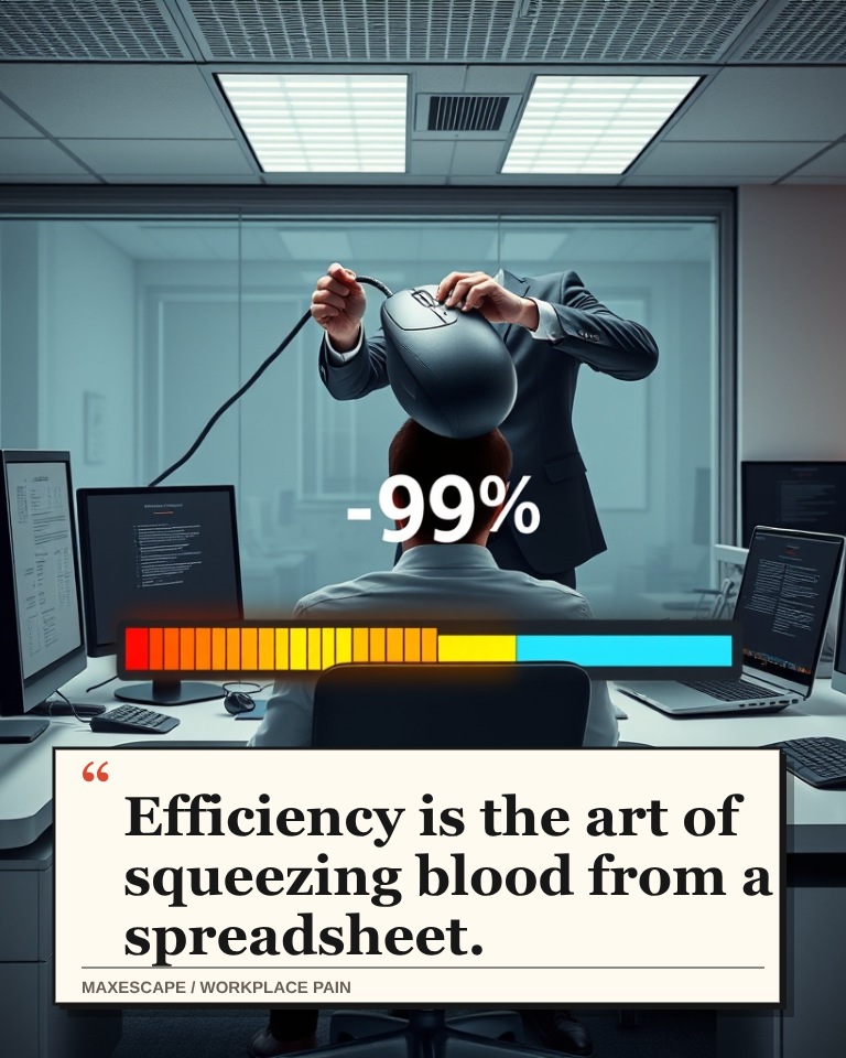A MaxEscape workplace satire example about perfectionism and excessive efficiency.
